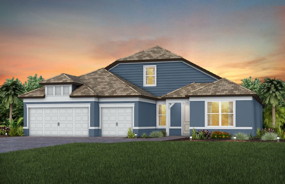 Representative exterior photo of a completed home built from the Stellar Grand by Del Webb in Del Webb Explore North River Ranch, Parrish, FL (Image 22). Representative exterior photo of a completed home built from the Stellar Grand by Del Webb in Del Webb Explore North River Ranch, Parrish, FL (Image 22).