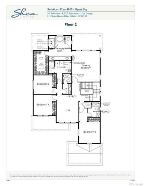 2D floor plan layout of this home in Stargaze at Solstice, Littleton, CO (Image 6).