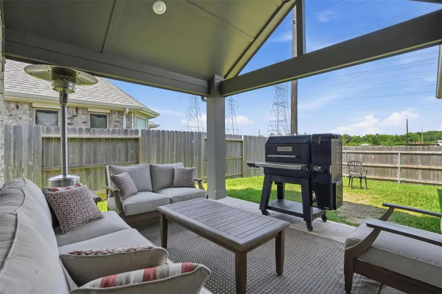 grill outside under the covered patio