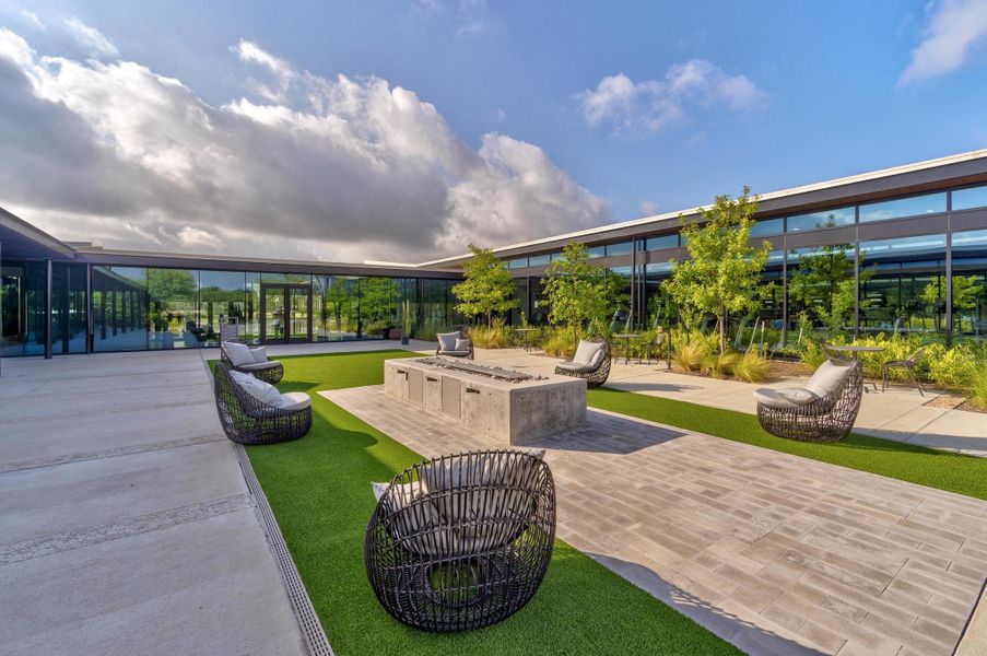 Outdoor courtyard at The Union featuring turf lawns, concrete fire pits, and comfortable lounge seating. Outdoor courtyard at The Union featuring turf lawns, concrete fire pits, and comfortable lounge seating.