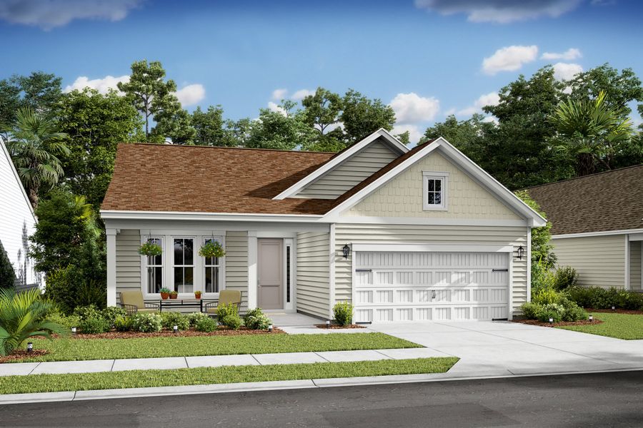 Front exterior of a new home in K. Hovnanian's® Four Seasons at Carolina Oaks, Bluffton, SC, highlighting curb appeal (Image 1). Front exterior of a new home in K. Hovnanian's® Four Seasons at Carolina Oaks, Bluffton, SC, highlighting curb appeal (Image 1).