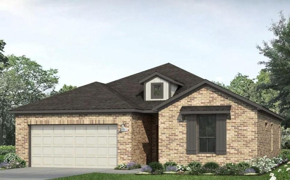 Front exterior of a new home in Colony at Pinehurst, Pinehurst, TX, highlighting curb appeal (Image 1). Front exterior of a new home in Colony at Pinehurst, Pinehurst, TX, highlighting curb appeal (Image 1).