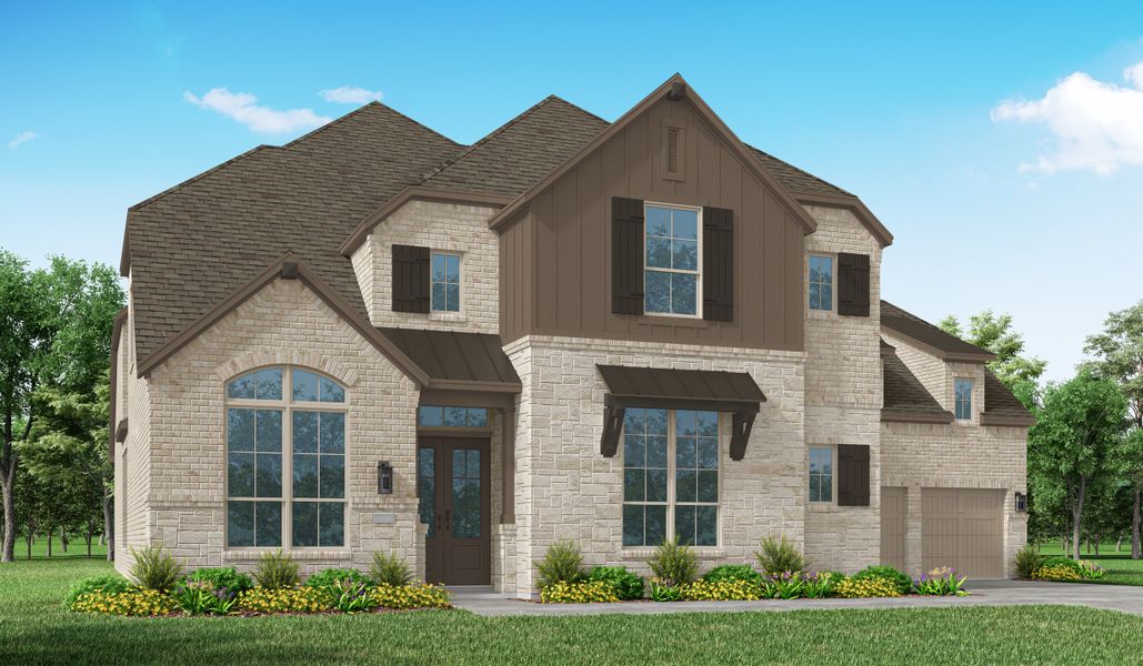 Representative exterior photo of a completed home built from the 608 by Highland Homes in Parkside On The River, Georgetown, TX (Image 23).