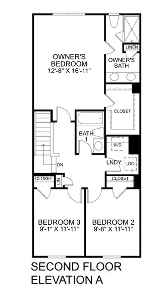 2D floor plan layout for the End Unit Odessa by Ryan Homes in Crescent Cove, Summerville, SC (Image 3).