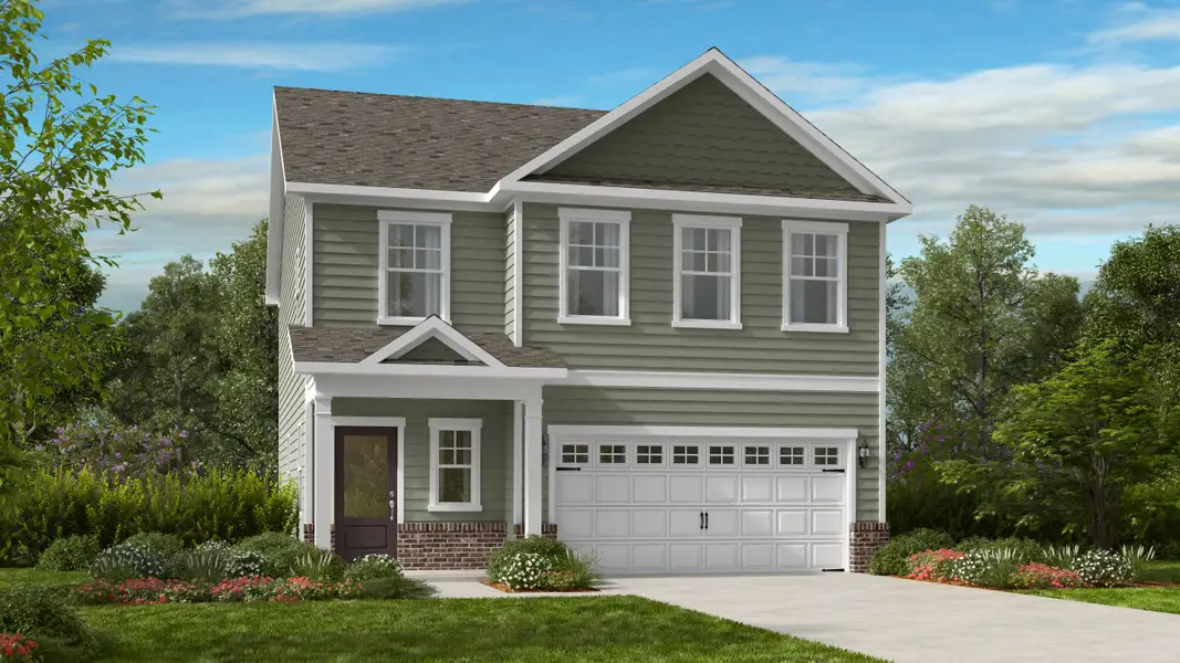 Front exterior of a new home in Camden, Angier, NC, highlighting curb appeal (Image 1). Front exterior of a new home in Camden, Angier, NC, highlighting curb appeal (Image 1).