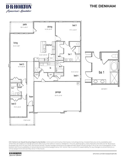2D floor plan layout for the DENHAM B3 by D.R. Horton in Reserve at Hickory Ridge, Columbia, TN (Image 3).