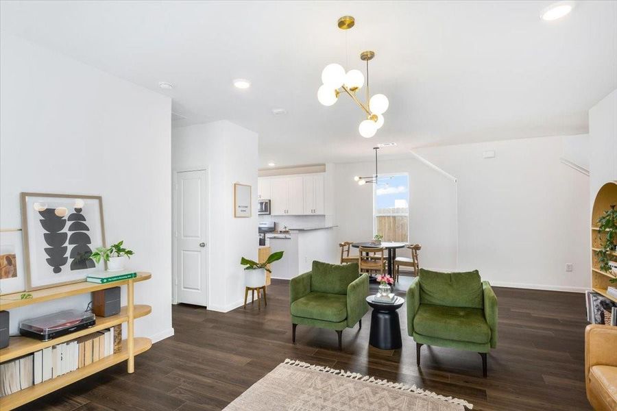 Another view of living looking back into the kitchen and dining rooms. Another view of living looking back into the kitchen and dining rooms.