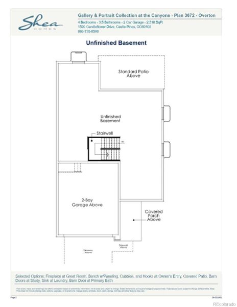 2D floor plan layout of this home in Portrait at The Canyons, Castle Pines, CO (Image 3).