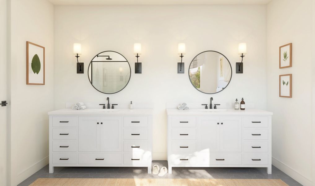 Primary bath with matte black finishes