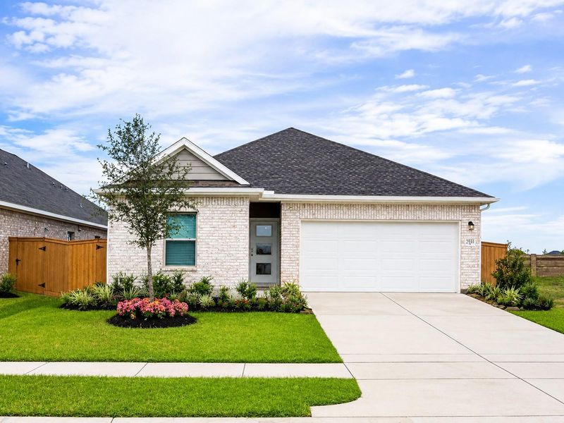 Front exterior of a new home in Cypress Green, Hockley, TX, highlighting curb appeal (Image 2). Front exterior of a new home in Cypress Green, Hockley, TX, highlighting curb appeal (Image 2).
