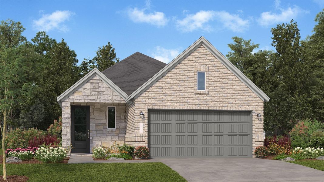 Front exterior of a new home in Emberly: Avante Collection, Beasley, TX, highlighting curb appeal (Image 2).