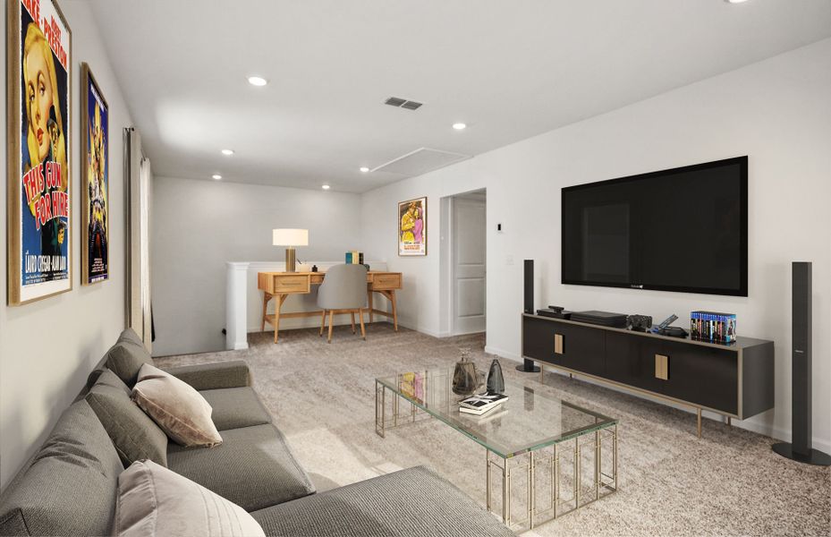 Representative furnished interior of a home built from the Kirby by Pulte Homes in Wimberly, Willow Spring (Image 12).