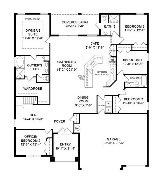 2D floor plan layout for the Willow II with Loft by Highland Homes of Florida in Keen's Grove, Lakeland, FL (Image 6).