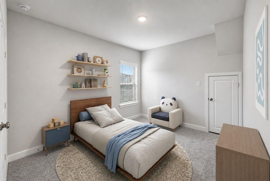 Marshall Secondary Bedroom (Staged) (Photo shown is from a completed home with the same floorplan and similar design selections. Actual design selections may very slightly) Marshall Secondary Bedroom (Staged) (Photo shown is from a completed home with the same floorplan and similar design selections. Actual design selections may very slightly)
