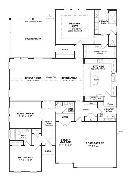 2D floor plan layout for the Carver by K. Hovnanian® Homes in K. Hovnanian's® Four Seasons at Hilton Head Lakes, Hardeeville, SC (Image 3). 2D floor plan layout for the Carver by K. Hovnanian® Homes in K. Hovnanian's® Four Seasons at Hilton Head Lakes, Hardeeville, SC (Image 3).