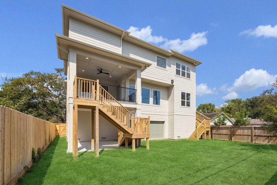 Backyard has garage door access to the "Texas Basement" as well as stairway access to the covered patio. Backyard has garage door access to the "Texas Basement" as well as stairway access to the covered patio.