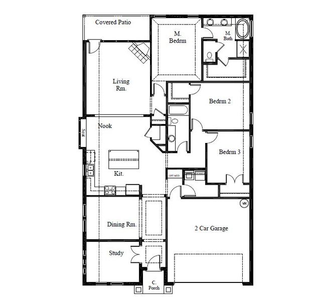 2D floor plan layout for the Stratford by Cheldan Homes in Sunset Ridge, Keene, TX (Image 1). 2D floor plan layout for the Stratford by Cheldan Homes in Sunset Ridge, Keene, TX (Image 1).