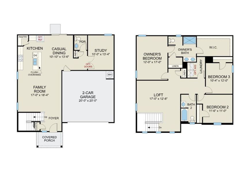 2D floor plan layout for the Wayfare - Single Family Homes by Dream Finders Homes in Sierra Village at Overhills, Spring Lake, NC (Image 3).