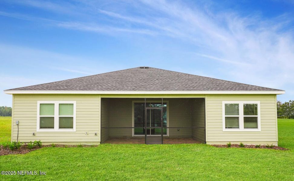 Exterior details and patio area of a home in Edenbrooke at Hyland Trail | 55+, Green Cove Springs (Image 4).
