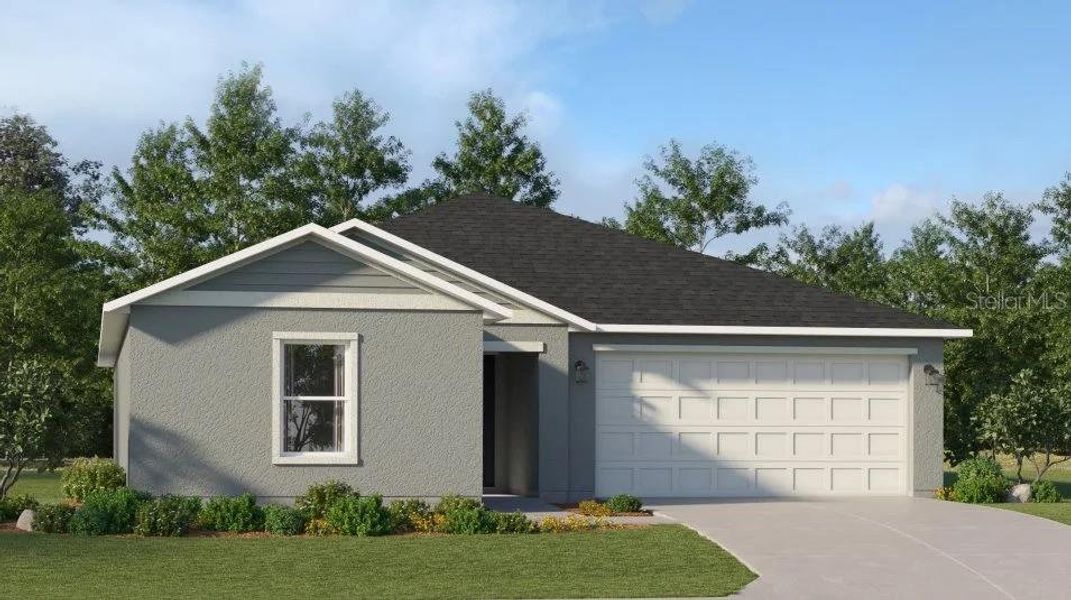 Front exterior of a new home in Peace Creek Reserve: Manor Key Collection, Winter Haven, FL, highlighting curb appeal (Image 1).