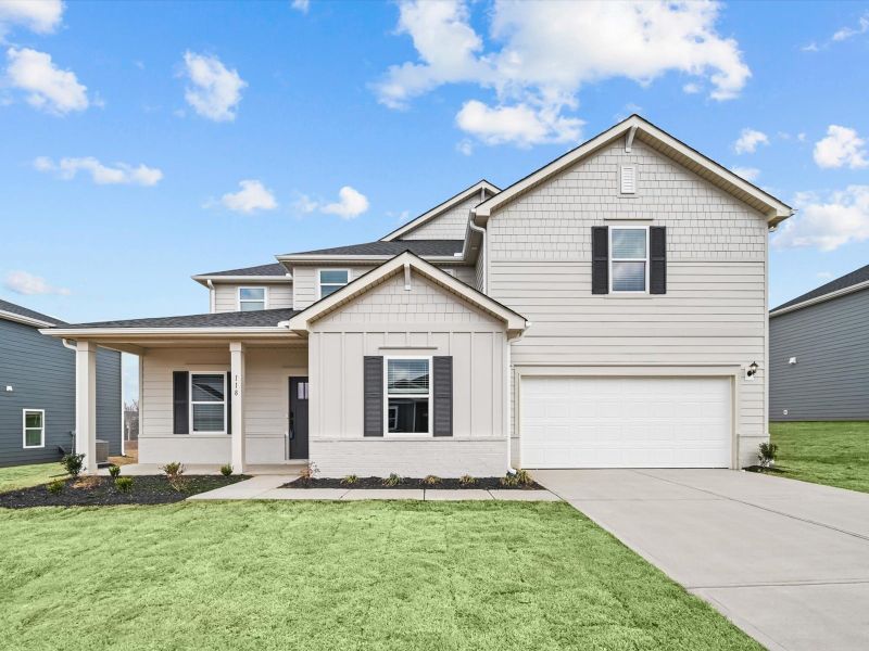 Front exterior of a new home in Ashby Woods, Boiling Springs, SC, highlighting curb appeal (Image 1). Front exterior of a new home in Ashby Woods, Boiling Springs, SC, highlighting curb appeal (Image 1).