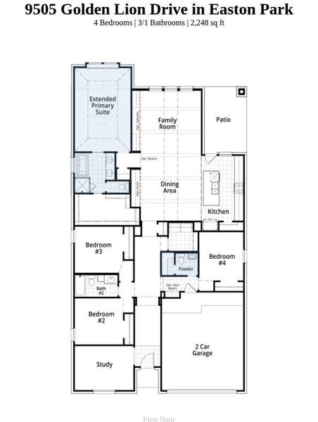 2D floor plan layout of this home in Easton Park, Austin, TX (Image 4).