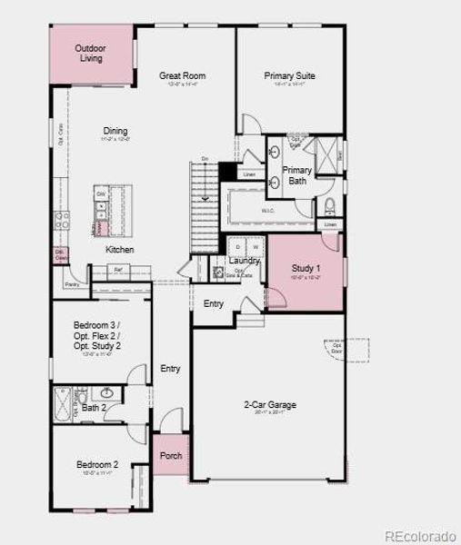 Structural options added include: outdoor living 1, study, unfinished basement slab, gourmet kitchen.
