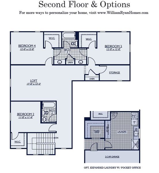 2D floor plan layout for the Willow by William Ryan Homes in Alta Vida at Westpark, Buckeye, AZ (Image 7).
