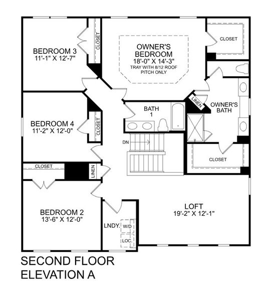 2D floor plan layout for the Lehigh by Ryan Homes in Everly Classics, Spartanburg, SC (Image 2). 2D floor plan layout for the Lehigh by Ryan Homes in Everly Classics, Spartanburg, SC (Image 2).