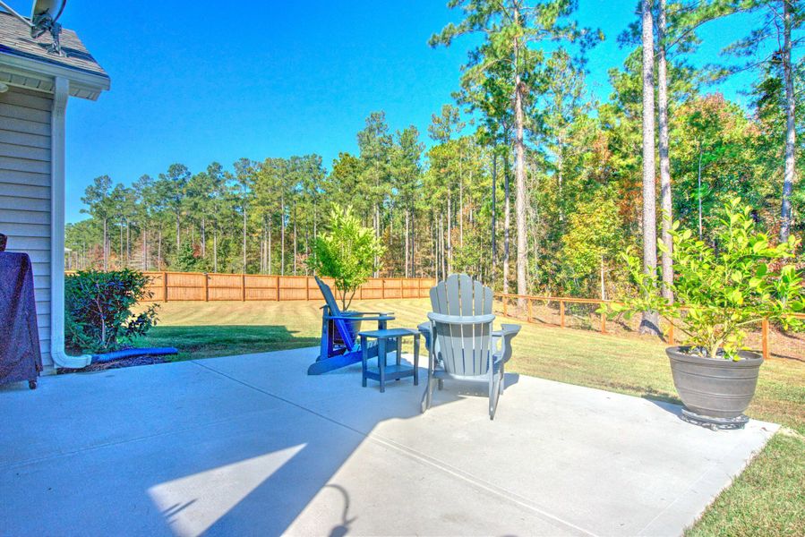 Exterior details and patio area of a home in French Quarter Creek, Huger (Image 28).