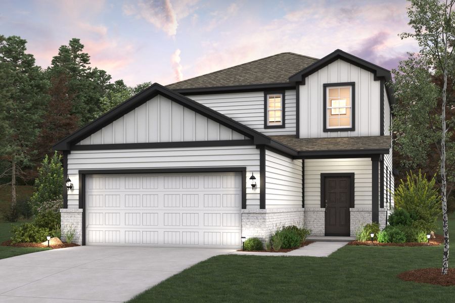 Representative exterior photo of a completed home built from the Hampton by Century Communities in Somerset, Hockley, TX (Image 1). Representative exterior photo of a completed home built from the Hampton by Century Communities in Somerset, Hockley, TX (Image 1).