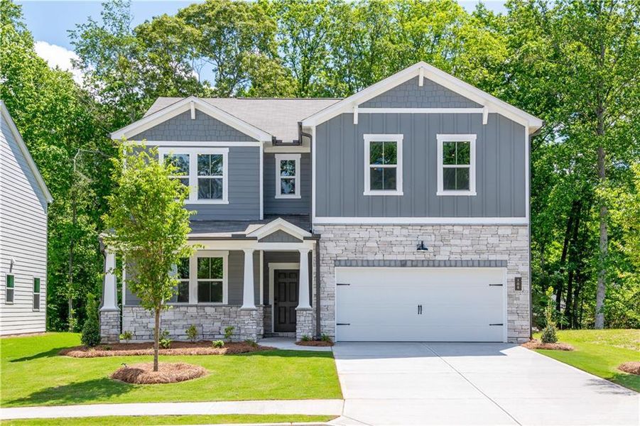 Front exterior of a new home in Cambridge at Steels Bridge: Steels Bridge, Canton, GA, highlighting curb appeal (Image 26).