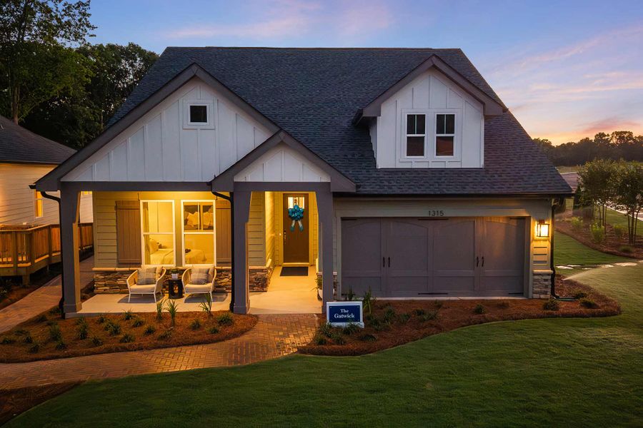 Representative exterior photo of a completed home built from the The Gatwick by David Weekley Homes in Lanier Landing - Retreat Collection, Gainesville, GA (Image 2). Representative exterior photo of a completed home built from the The Gatwick by David Weekley Homes in Lanier Landing - Retreat Collection, Gainesville, GA (Image 2).