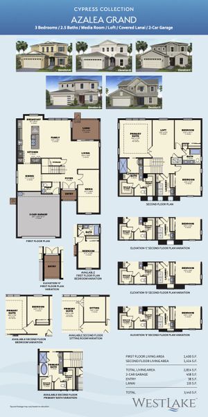 2D floor plan layout for the Azalea Grand by Minto Communities in Westlake, Loxahatchee, FL (Image 3).
