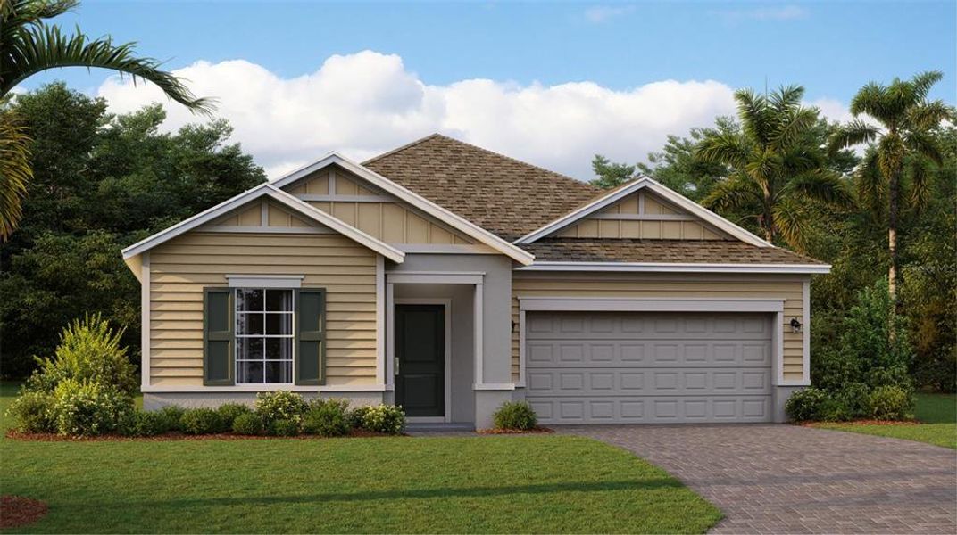 Front exterior of a new home in Bridgewalk, St. Cloud, FL, highlighting curb appeal (Image 1). Front exterior of a new home in Bridgewalk, St. Cloud, FL, highlighting curb appeal (Image 1).