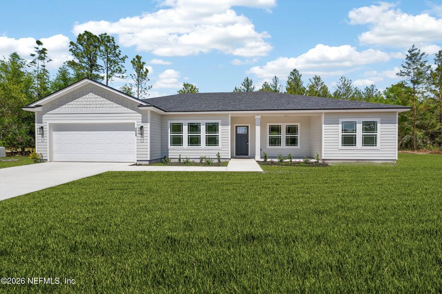 Front exterior of a new home in , Keystone Heights, FL, highlighting curb appeal (Image 1). Front exterior of a new home in , Keystone Heights, FL, highlighting curb appeal (Image 1).