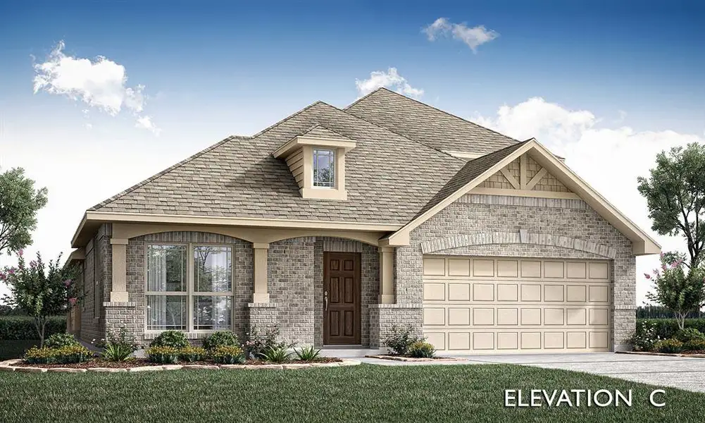 Front exterior of a new home in Hunters Ridge, Crowley, TX, highlighting curb appeal (Image 1). Front exterior of a new home in Hunters Ridge, Crowley, TX, highlighting curb appeal (Image 1).