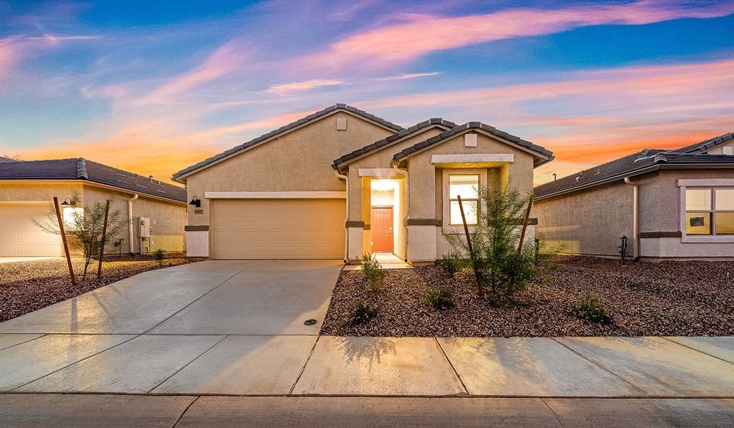 Front exterior of a new home in Saguaro Bloom, Marana, AZ, highlighting curb appeal (Image 17).