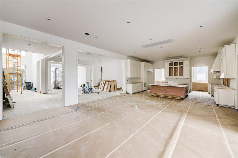 Family room looking into kitchen