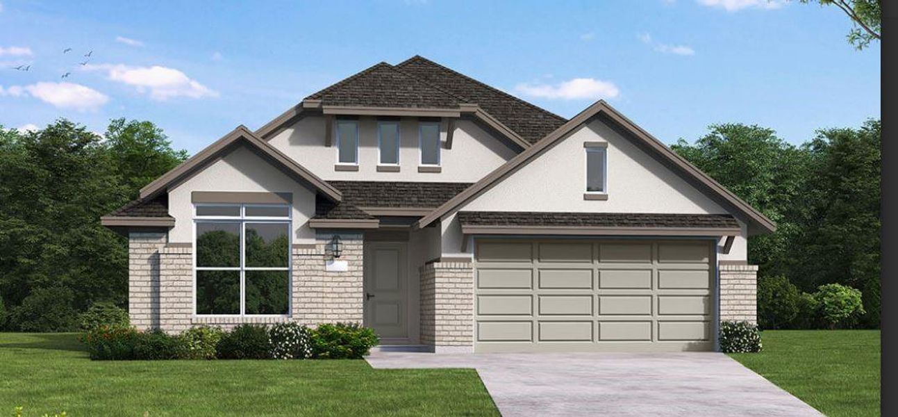 Front exterior of a new home in Wildtree, Magnolia, TX, highlighting curb appeal (Image 1).