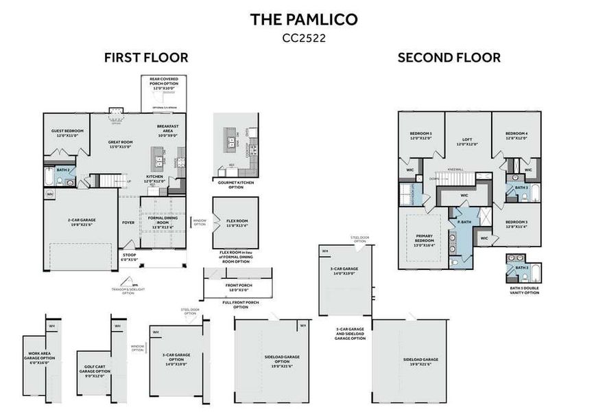 2D floor plan layout for the Pamlico by Caviness & Cates Communities in Bartlett Manor, Youngsville, NC (Image 23).