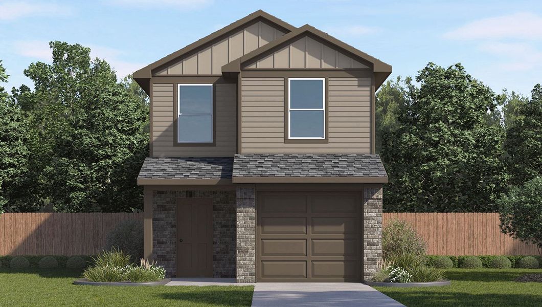 Representative exterior photo of a completed home built from the The Linnet by D.R. Horton in Seneca Trails, Leon Valley, TX (Image 2). Representative exterior photo of a completed home built from the The Linnet by D.R. Horton in Seneca Trails, Leon Valley, TX (Image 2).
