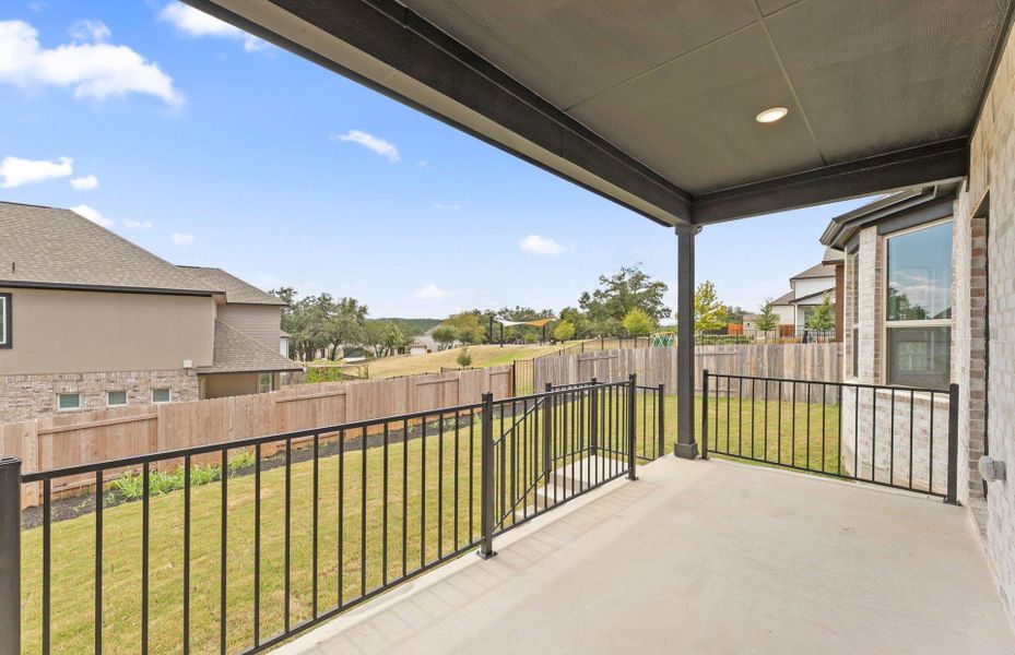 Exterior details and patio area of a home in Bluffview Reserve, Leander (Image 29).