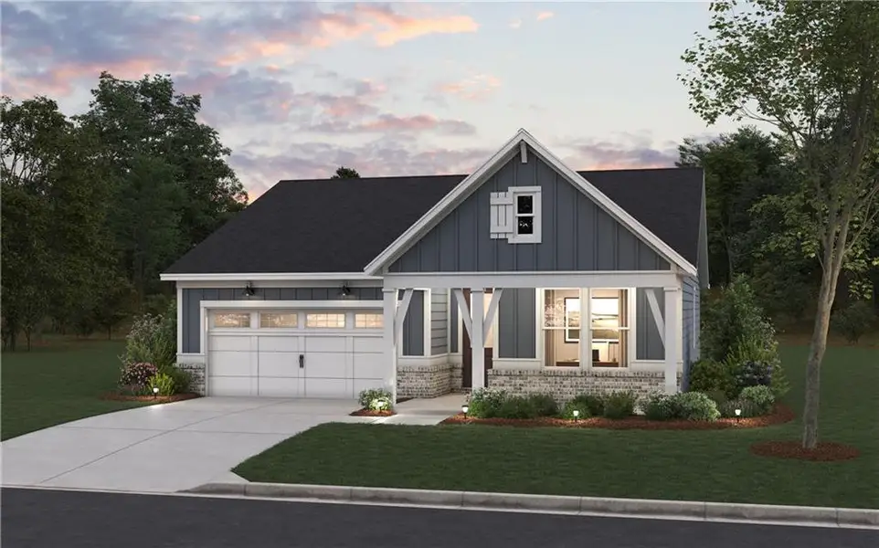 Front exterior of a new home in Everhour, Newnan, GA, highlighting curb appeal (Image 9).