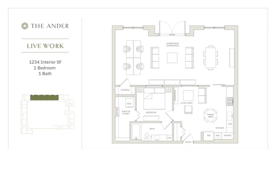 2D floor plan layout for the Live Work by Ledgestone Development Group in The Ander, Austin, TX (Image 1). 2D floor plan layout for the Live Work by Ledgestone Development Group in The Ander, Austin, TX (Image 1).