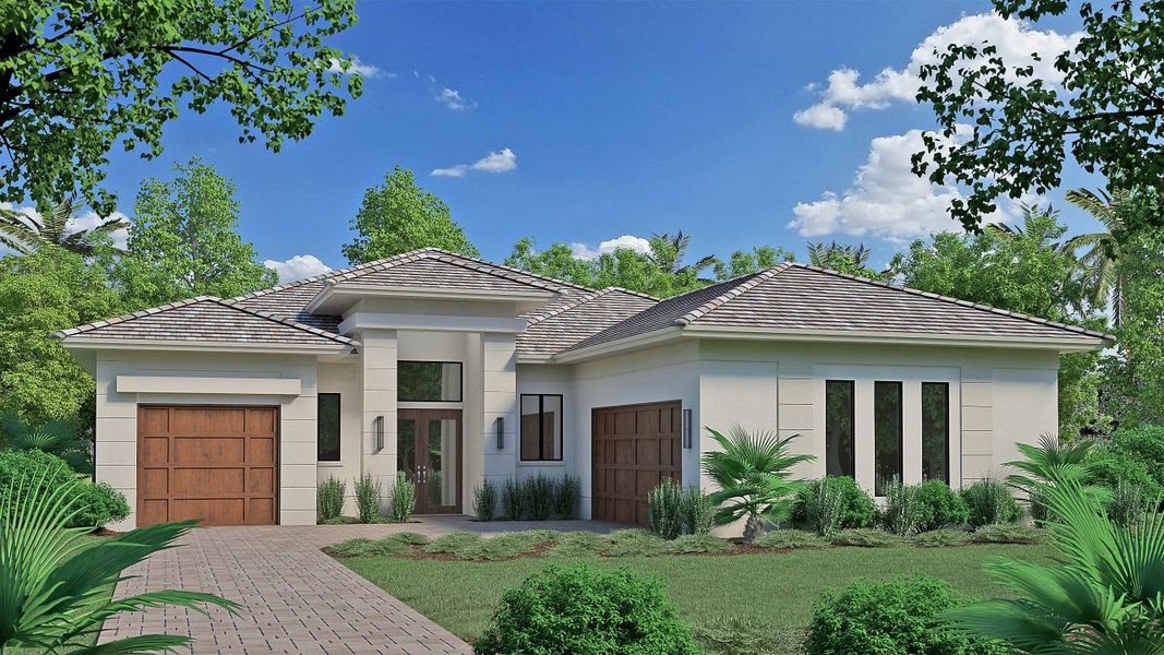Representative exterior photo of a completed home built from the Madrona 58 by GHO Homes in Tesoro Club, Port St. Lucie, FL (Image 2).