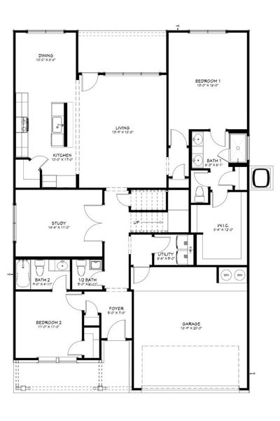 2D floor plan layout for the Angelina by Flintrock Builder in Rancho San Gabriel, Georgetown, TX (Image 3).