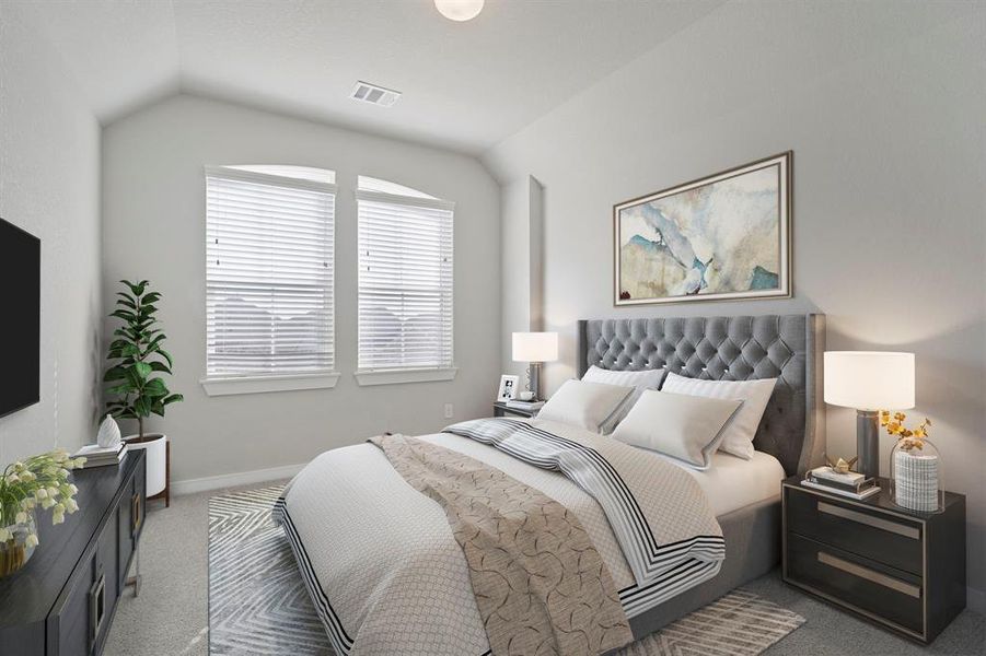 Step into one of your 3 secondary bedrooms. Featuring plush carpet, custom paint, and a large windows that let in the perfect amount of natural lighting.