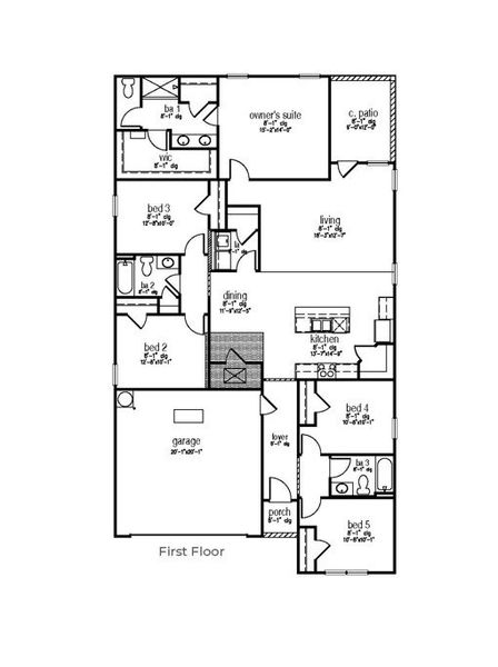2D floor plan layout of this home in Fernhill Farms, Statesboro, GA (Image 5).