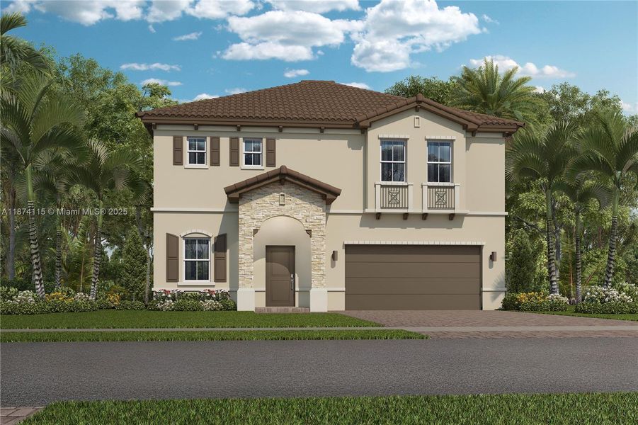 Front exterior of a new home in , Homestead, FL, highlighting curb appeal (Image 1). Front exterior of a new home in , Homestead, FL, highlighting curb appeal (Image 1).